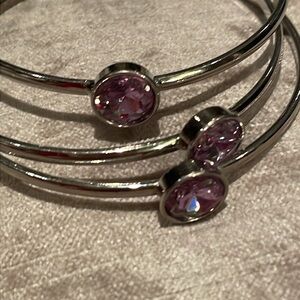 3 pink crystal bangle bracelets size 7-8 bundle of 3
